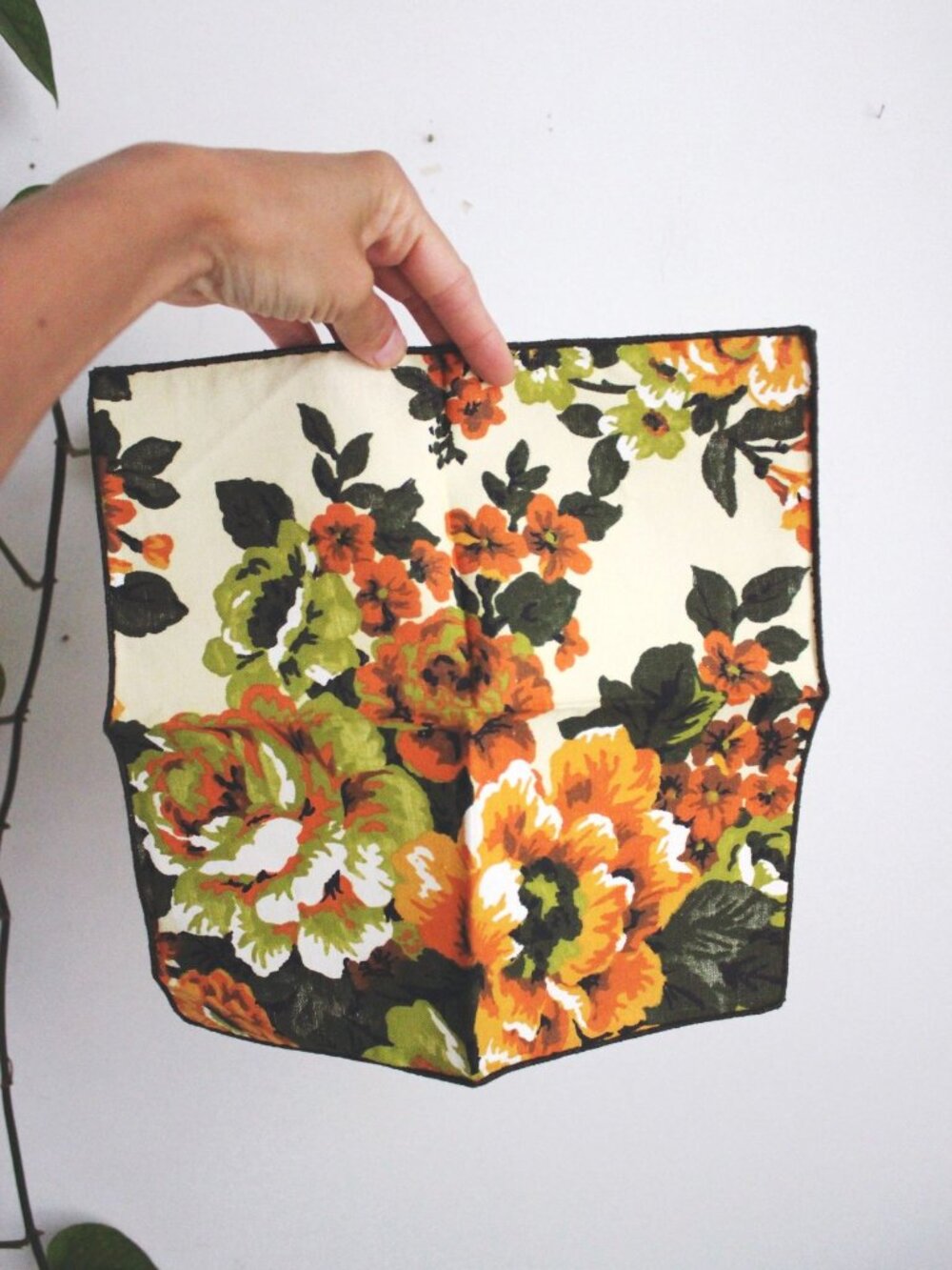 Vintage Floral Cotton Napkins Set Of 4 Square Retro Mid Century 60 70s Orange Gr